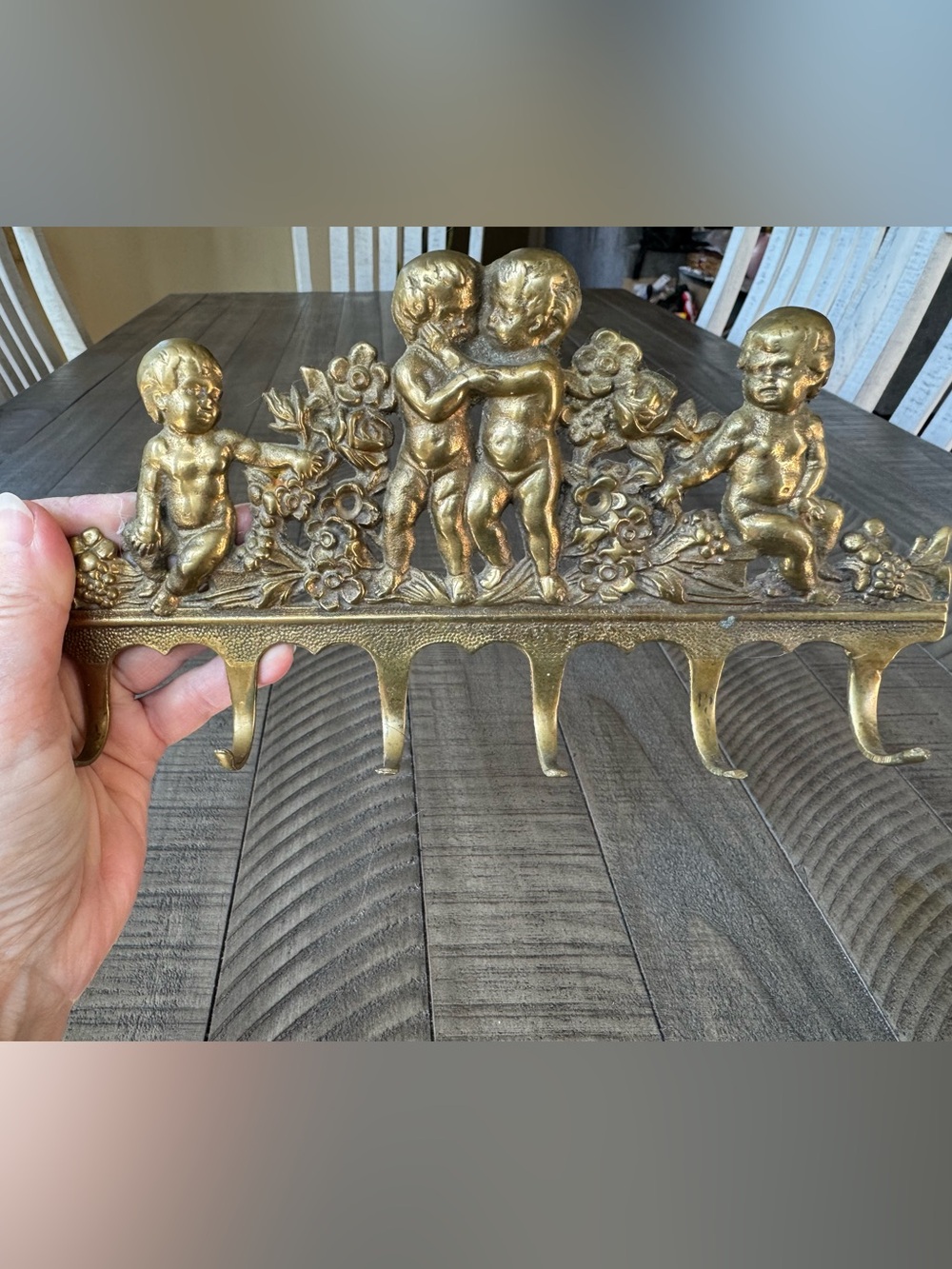Vintage Brass Cherub Wall Hook Rack - Key Holder - Jewelry Decorative Home Decor